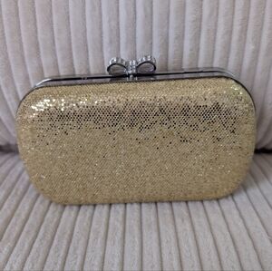 Claires Shiny Sparkly Y2K Glitter Bow Hard Shell Gold Clasp Wallet